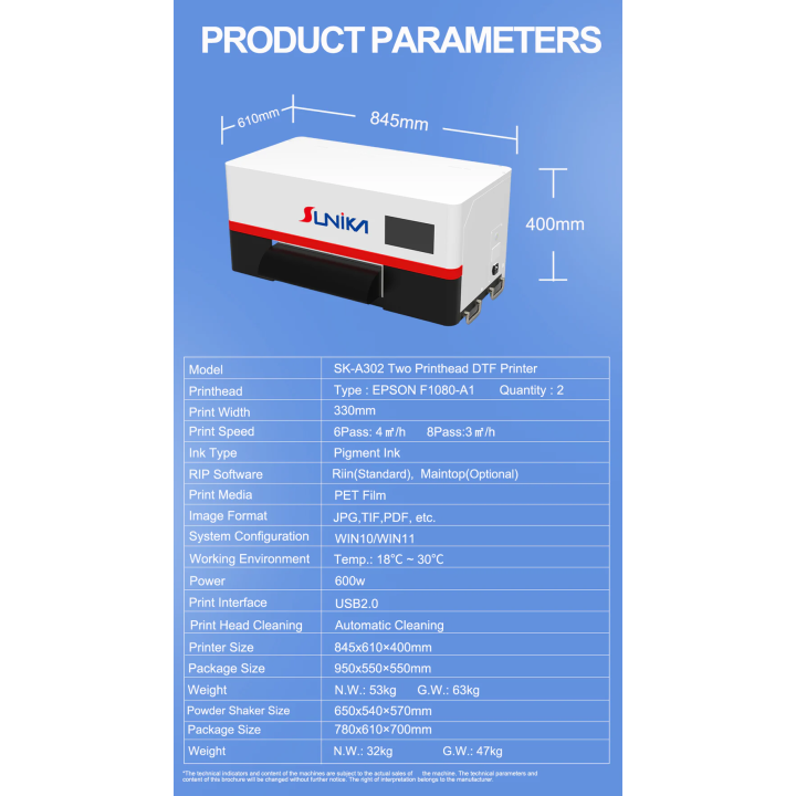 Imprimante double tete d impression DTF SK-A302
